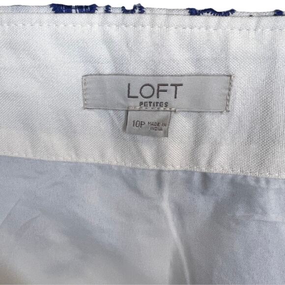 Loft Embroidered Floral Mini Skirt Blue White Sz 10P Petite Scalloped Edge Hem - Picture 2 of 10
